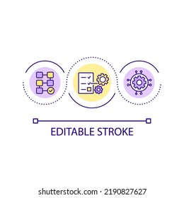 Services Integration Loop Concept Icon. Complex And Compound System. Processing And Operating Abstract Idea Thin Line Illustration. Isolated Outline Drawing. Editable Stroke. Arial Font Used