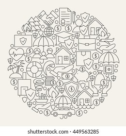 Services Line Icons Set Circle Shape. Vector Illustration of Modern Business Life Outline Objects.