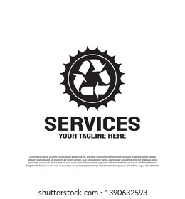 Services logo design with gears and arrows concept. machine engineering sign. vector technology icon