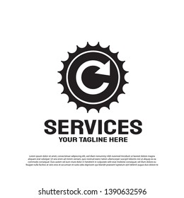 Services logo design with gears and arrows concept. machine engineering sign. vector technology icon