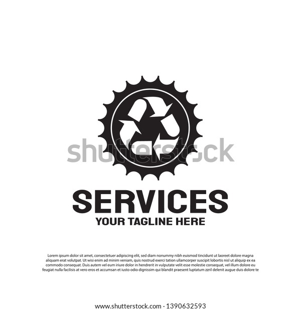 Services logo design with\
gears and arrows concept. machine engineering sign. vector\
technology icon