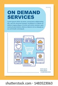 Services ordering brochure template layout. On demand economy flyer, booklet, leaflet print design with linear illustrations. Vector page layout for magazine, annual report, advertising poster