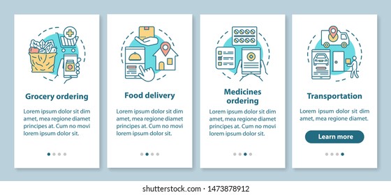 Services ordering onboarding mobile app page screen with linear concepts. Commercial transportation industry walkthrough steps graphic instructions. UX, UI, GUI vector template with illustrations