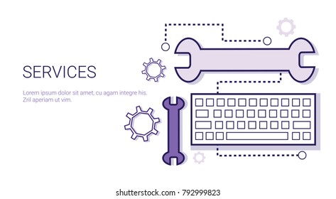 Services Of Technical Support Business Concept Web Banner With Copy Space Vector Illustration