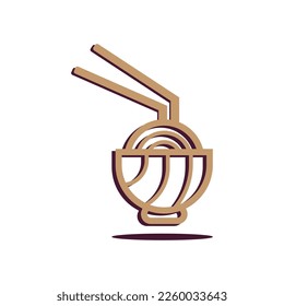 a serving bowl of noodles and chopsticks, vector logo icon