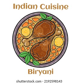 Serving of chicken biryani on a white background. Indian food
