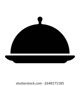 Servindo ícone cloche da bandeja. Silhueta de prato de comida de restaurante para catering, serviço gourmet, menu, ou apresentação de chef. Ilustração vetorial, isolada.