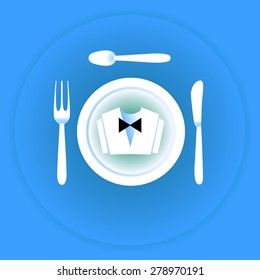 Serving cutlery and napkin. Clothing waiter.