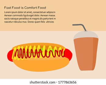 Serving delicious hot dog with ice drink. sausage vegan inside. Summer thirsty drink. Junk food is comfort food concept vector illustration. perfect for restaurant poster, bannner, etc.