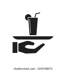 Serving Drink Icon Design. Bar Service Icon. High Quality, Reputation, Feedback. Restaurant, Cafe Or Bar Star Rating. Cocktail Party And Drinking Establishment Concept. Isolated Vector Illustration.