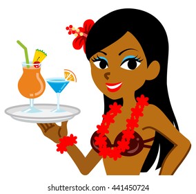 Serving Drinks, Female Hula dancer - Waist Up