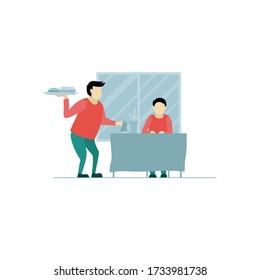 Serving food for customer flat illustration vector design 