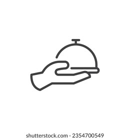 Serving food line icon. linear style sign for mobile concept and web design. Hand with serving tray outline vector icon. Symbol, logo illustration. Vector graphics