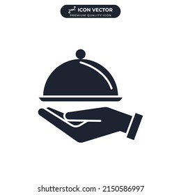 serving food. tray hand icon symbol template for graphic and web design collection logo vector illustration