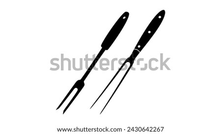 Serving Fork, Meat Fork Barbecue Fork, black isolated silhouette