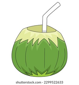 servir coco fresco bebida natural, arte de ilustración de diseño vectorial