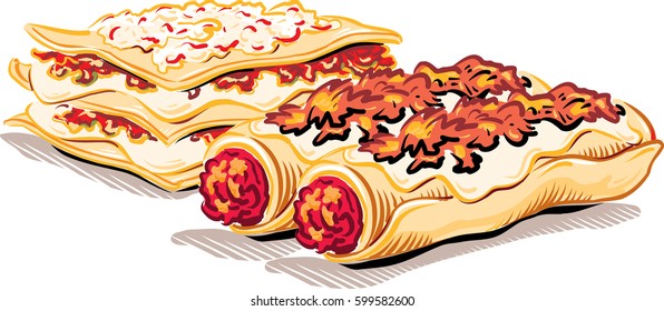 Serving of lasagna, cannelloni and two richly upholstered.