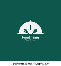 Serving lid logo with negative space for spoon, fork and hour hand.