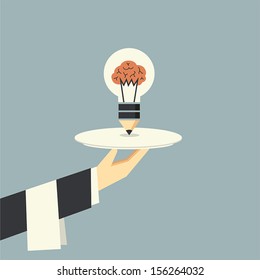 Serving light bulb with brain vector