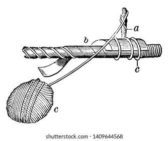 Serving Mallet used for convenience in serving ropes to prevent chafing, vintage line drawing or engraving illustration.