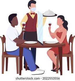 Serving restaurant guests with safety measures semi flat color vector characters. Full body people on white. Reopening isolated modern cartoon style illustration for graphic design and animation