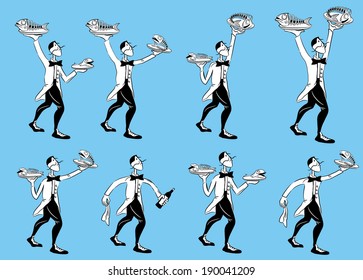 serving restaurant waiter illustrations
