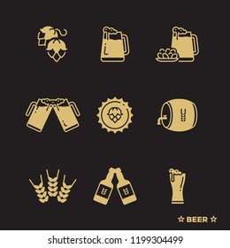 Serving and saving beer vector icons set isolated on black background illustration
