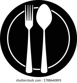 Serving Set Fork, Spoon and Plate. Icon vector for dinner.
