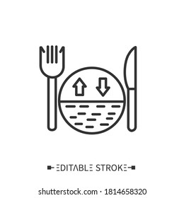 Serving size line icon. Portion control. Healthy, balanced nutrition.Diet.Calorie count. Nutrition facts concept.Isolated vector illustrations. Editable stroke 