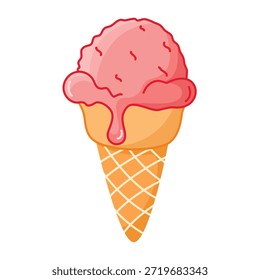 Porción de helado suave y cremoso en cono de waffle