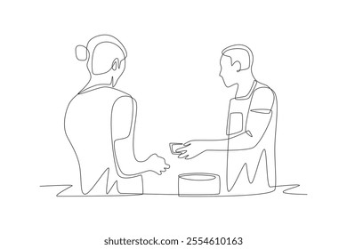 Serving at soup kitchens concept one-line drawing