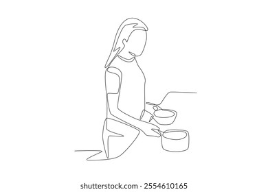 Serving at soup kitchens concept one-line drawing