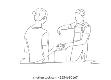 Serving at soup kitchens concept one-line drawing