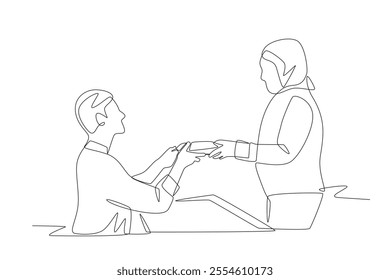 Serving at soup kitchens concept one-line drawing