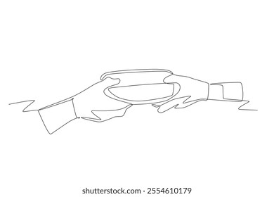 Serving at soup kitchens concept one-line drawing