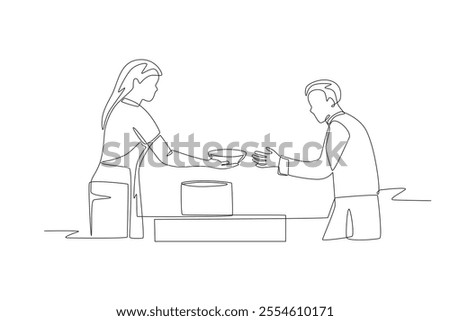 Serving at soup kitchens concept one-line drawing
