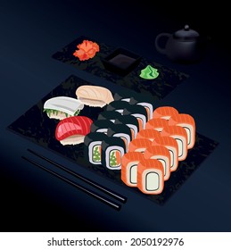 Serving sushi on marble boards
