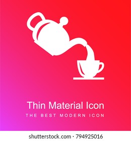 Serving tea in a cup from a teapot red and pink gradient material white icon minimal design