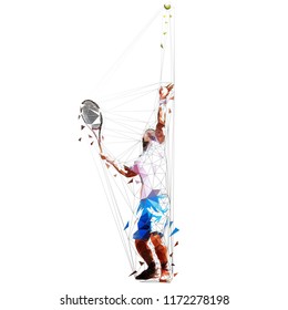 Serving tennis player, geometric isolated vector illustration