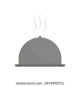 Serving tray icon. Steaming food cover. Grey vector illustration. White background.