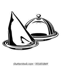 serving tray and table-napkin on plate, design elements, computer drawing,  vector, silhouette, linear, illustration