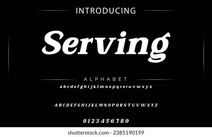 Serving Vintage decorative font. Lettering design in retro style with label. Perfect for alcohol labels, logos, shops and many other.