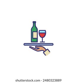 Serving wine line icon. Tray, drink, beverage. Restaurant concept. Vector illustration can be used for topics like event, celebration, catering