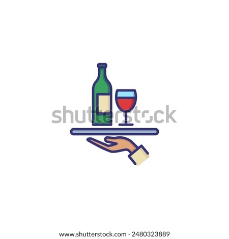 Serving wine line icon. Tray, drink, beverage. Restaurant concept. Vector illustration can be used for topics like event, celebration, catering