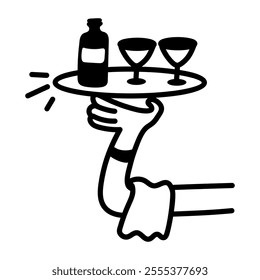 Serving wine in a plate, hand drawn icon 

