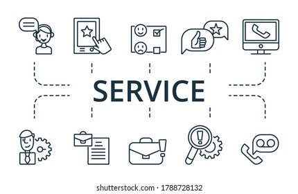 Servise icon set. Collection contain pack of pixel perfect creative icons. Servise elements set