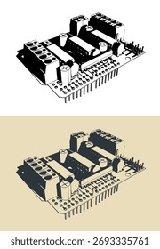 Servo motor driver shield stylized vector illustrations