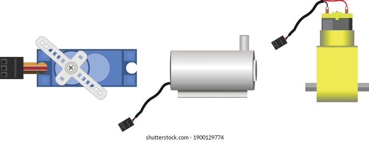 servo motor, water pump module, BO motor flat design illustration, electronics diy component, minor project, robotics project,  