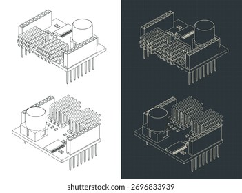 Dibujos isométricos de escudo servo Ilustraciones vectoriales estilizadas