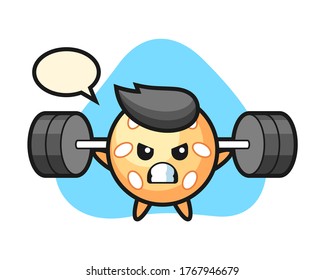 Sesame ball cartoon with a barbell